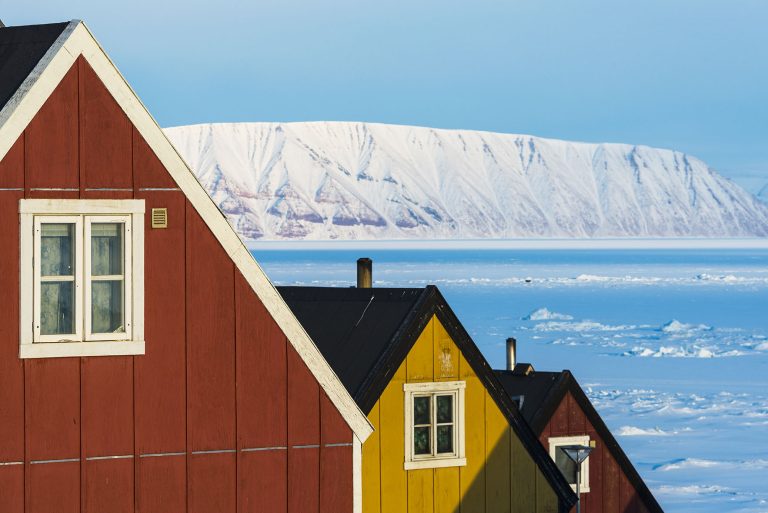 Buildings in remote landscape